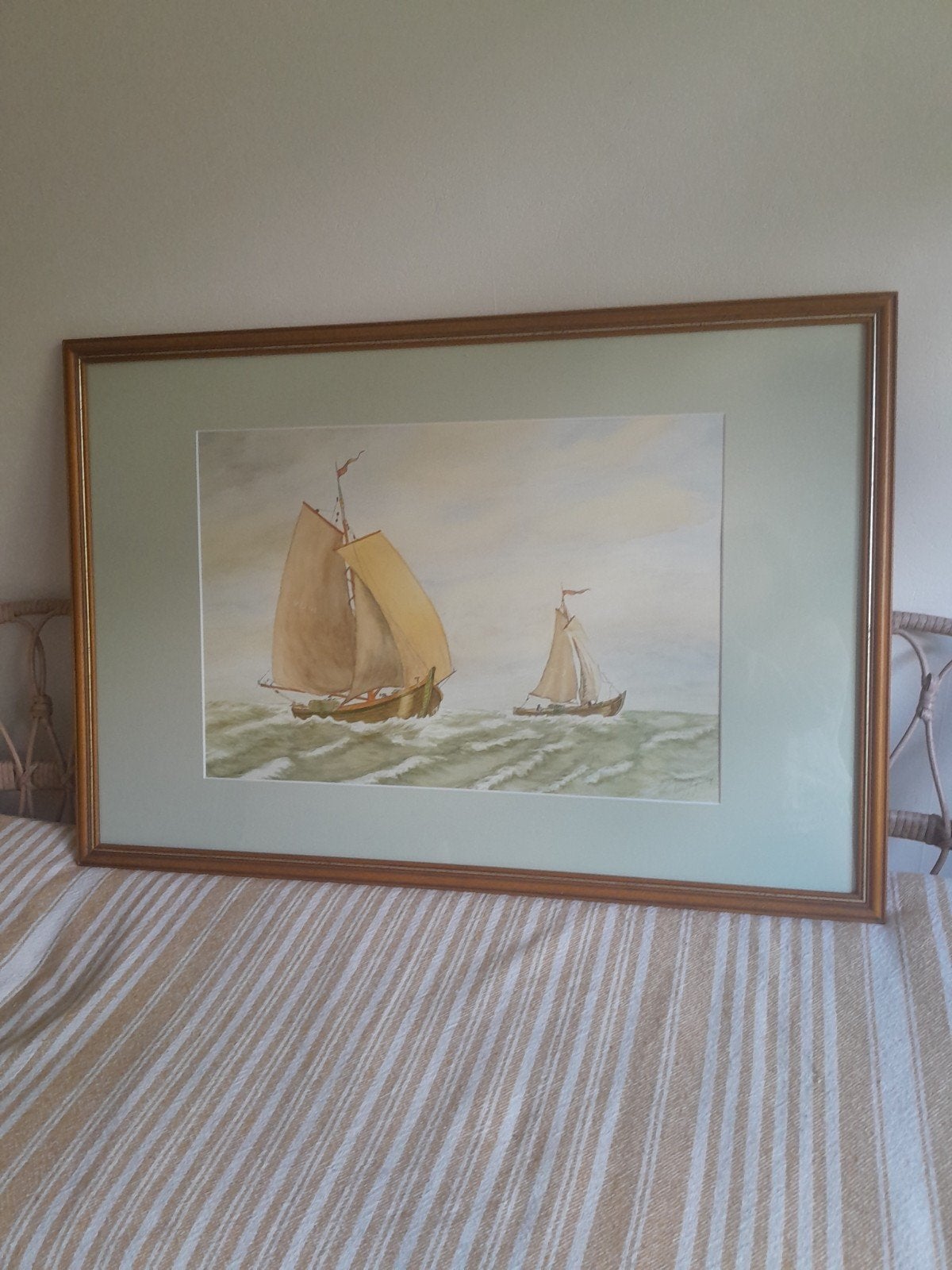 Maritiem Aquarel: Zeilschepen op Zee, gesigneerd, Ophalen, Maritiem / water, Papier, Bijzondere lijst