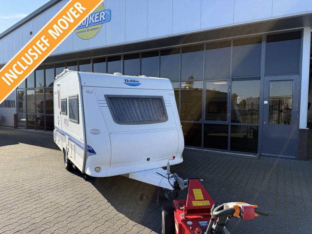 Hobby De Luxe 400 SF Bed + Zit + WC Tent luifel Mover netjes, Hobby, Dwarsbed, Bedrijf, Treinzit