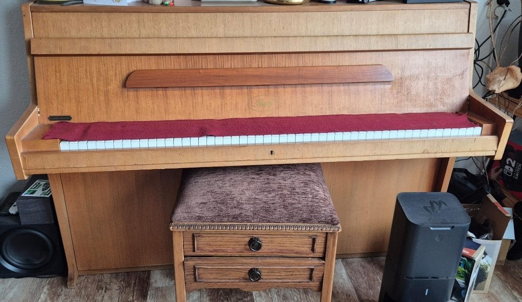 piano, merk Ibach, model A1,noten, bouwjaar 1968, Muziek en Instrumenten, Ophalen, Gebruikt, Bruin, Piano
