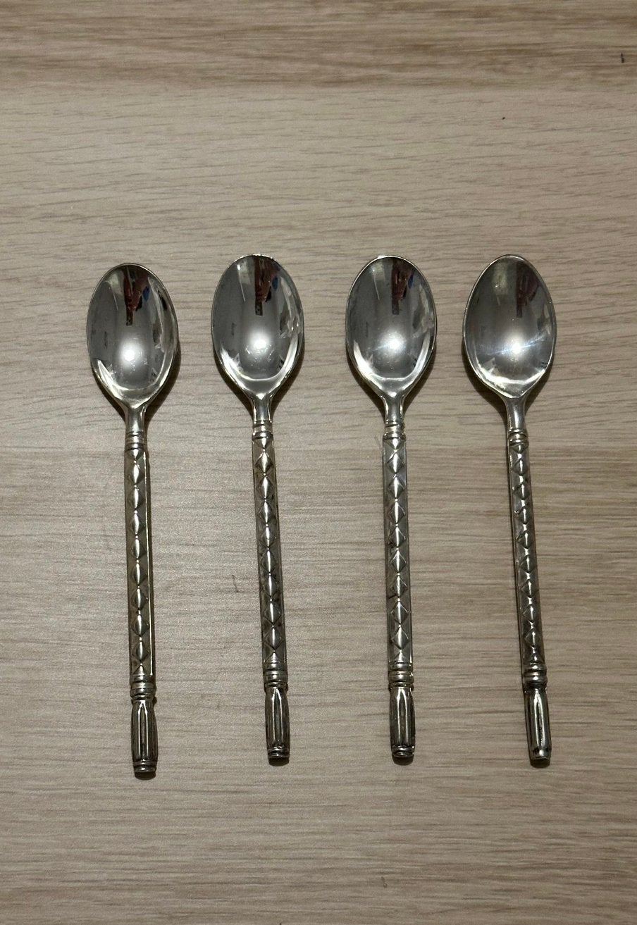 Set van 4 verzilverde Art Deco theelepels, Ophalen of Verzenden