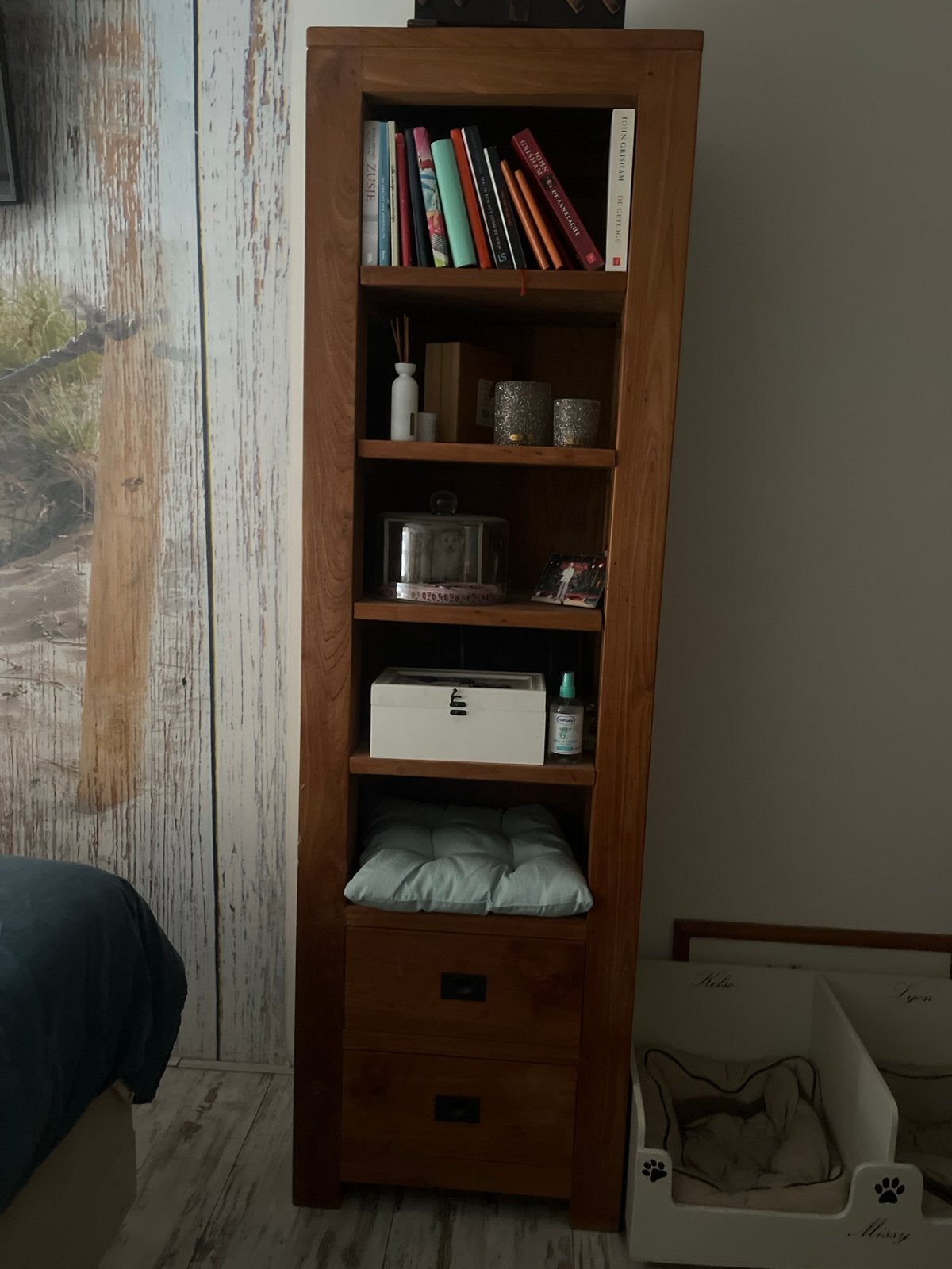 Massief houten boekenkast met lades amerikaans teak, Ophalen, Minder dan 50 cm, Gebruikt, 200 cm of meer