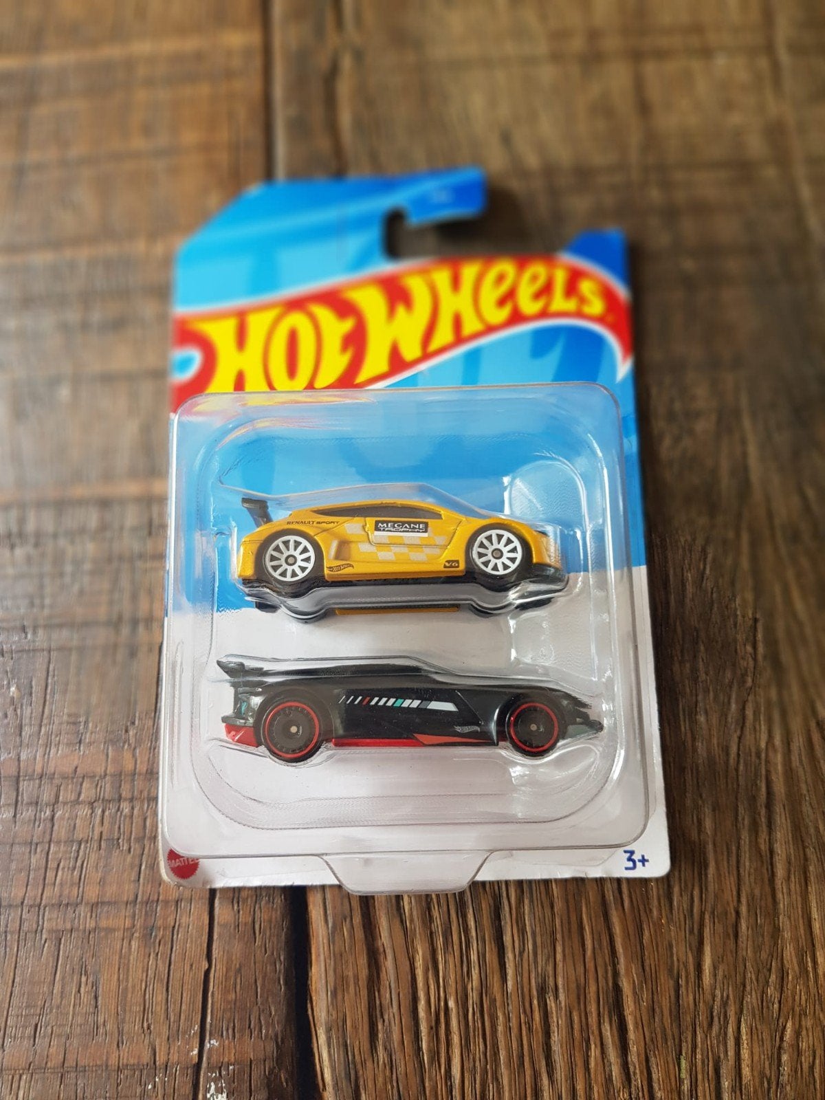 Hot Wheels 2-pack: Gele Renault Mégane & Zwarte Sportwagen, Kinderen en Baby's, Speelgoed | Speelgoedvoertuigen, Ophalen of Verzenden