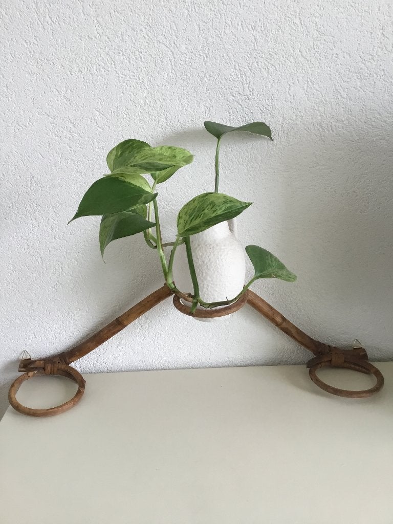 vintage rotan, bamboe wand plantenhanger voor 3 planten, Ophalen of Verzenden