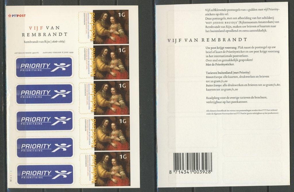 NVPH v1836 1999 PRIORITY Postzegel Postfris  637 jdu, Ophalen of Verzenden, Na 1940, Postfris