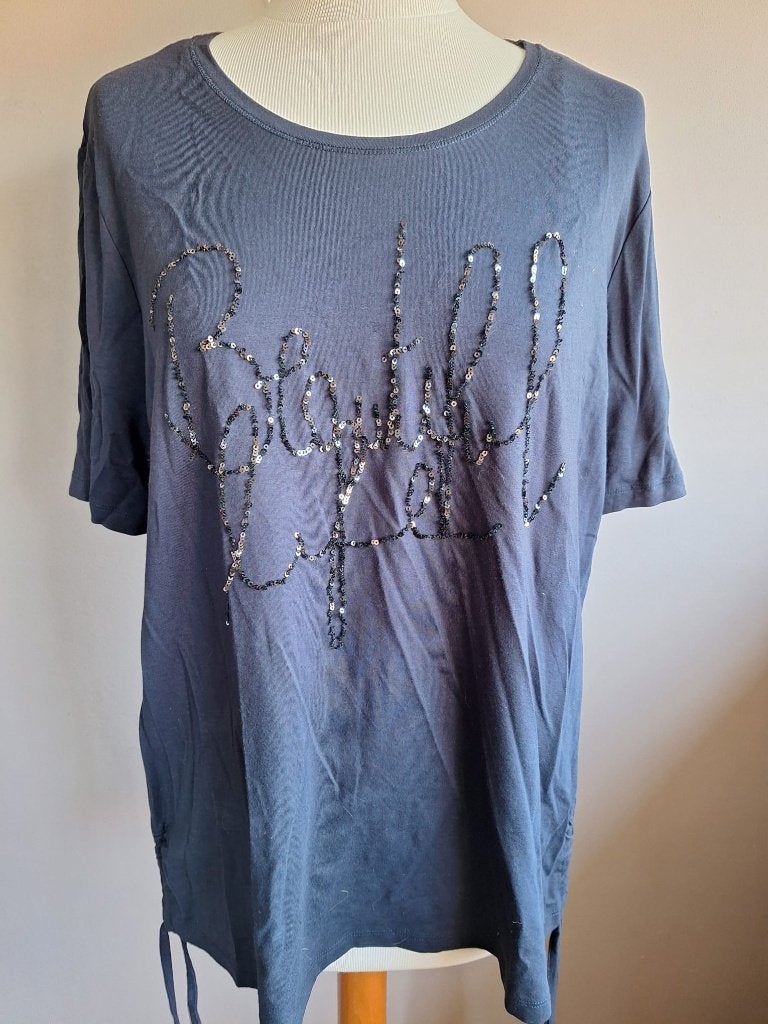 Leuke blauw/grijze stretch top van C&A, maat L, Kleding | Dames, Tops, Blauw, Maat 42/44 (L), Ophalen of Verzenden, Zo goed als nieuw