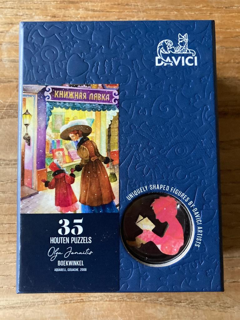 DAVICI houten puzzel Mini - De boekwinkel - 35 pcs - zgan, Verzenden, Minder dan 500 stukjes, Zo goed als nieuw, Legpuzzel