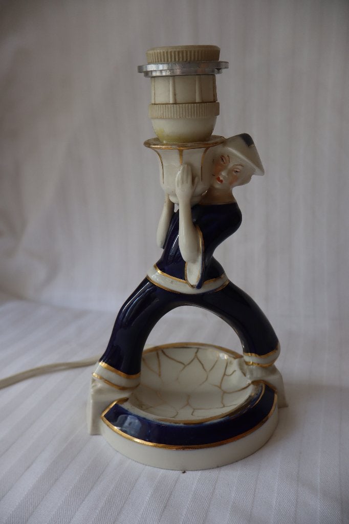 Antiek Art Deco Royal Dux porseleinen lamp c 1920, Ophalen of Verzenden