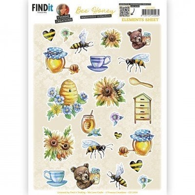 Yvonne Creations CD11936 Bee Honey elementen 3D knipvel A4, ., Nieuw, Ophalen of Verzenden, Overige thema's