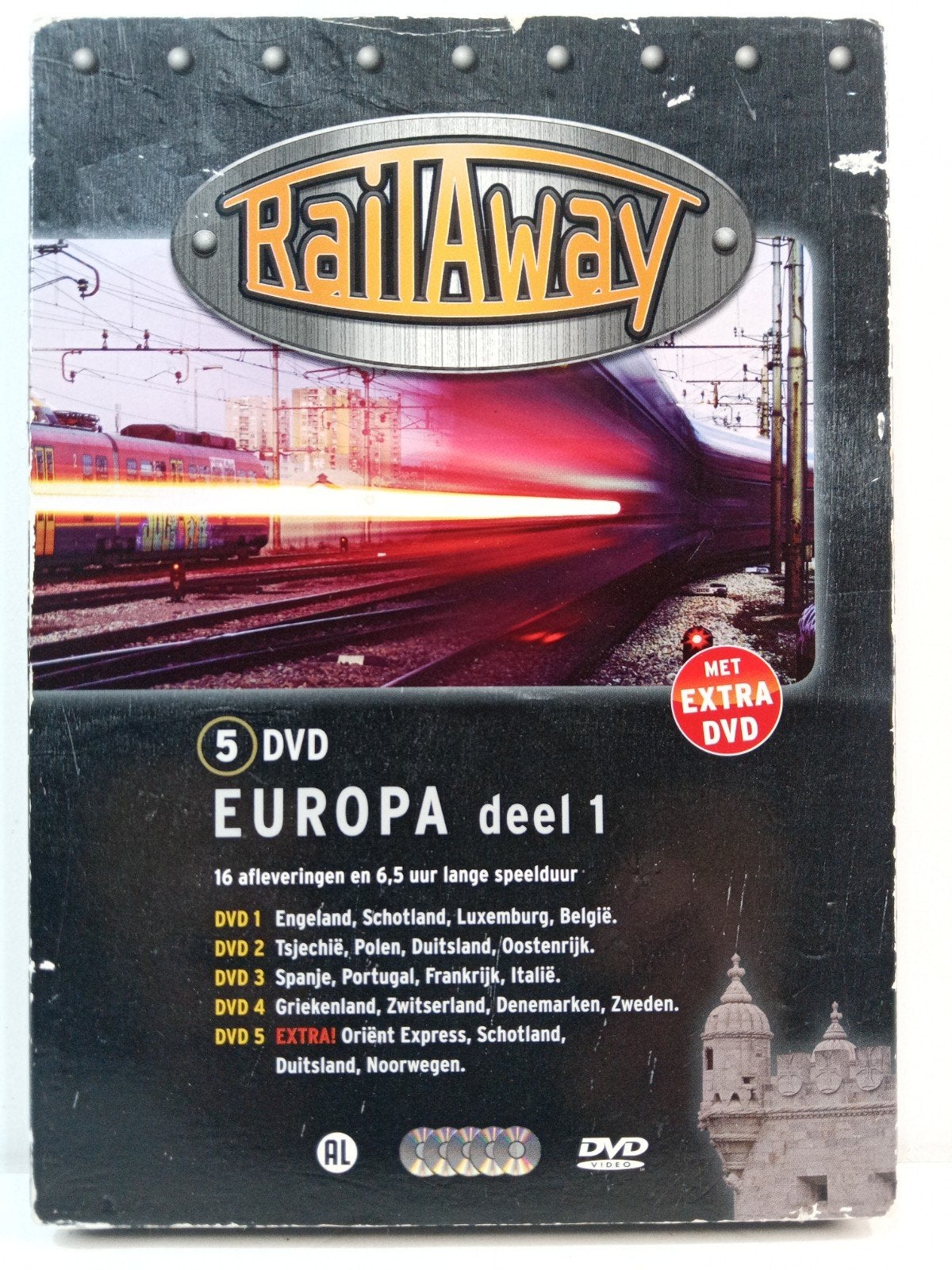 Rail Away Europa deel 1 - 5 DVD Boxset, Cd's en Dvd's, Dvd's | Documentaire en Educatief, Gebruikt, Alle leeftijden, Reizen, Inclusief doosje
