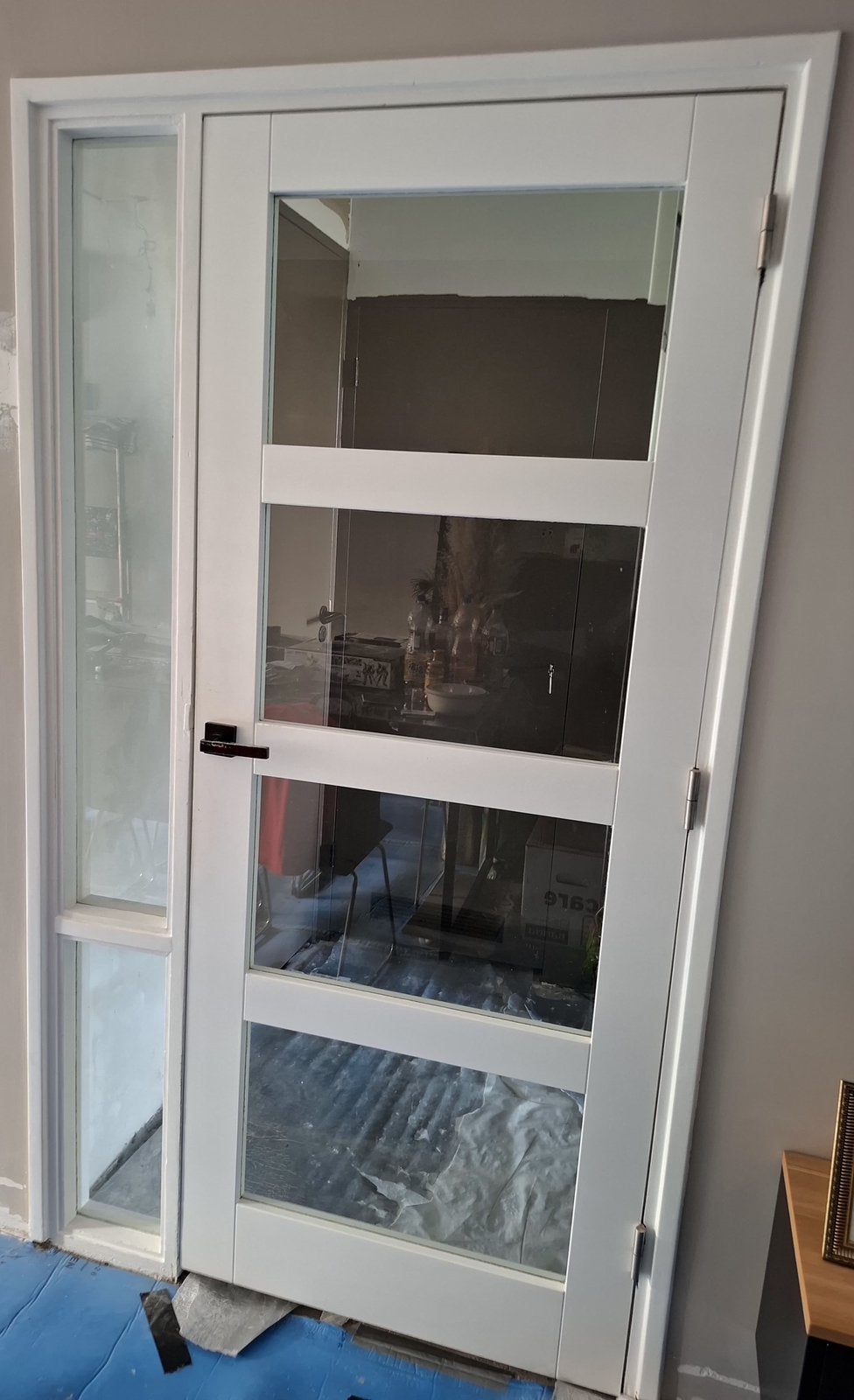 Massief houten deur met glas, Doe-het-zelf en Verbouw, Deuren en Horren, Ophalen, 80 tot 100 cm, Binnendeur, 200 tot 215 cm
