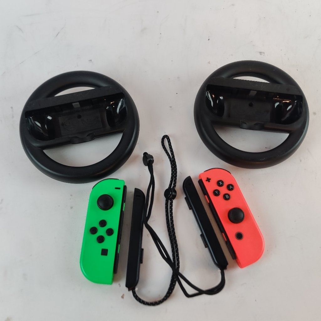 Nintendo Switch Joy-con Set groen / roze + Stuurtjes, Gebruikt, Racen en Vliegen, Ophalen of Verzenden, X