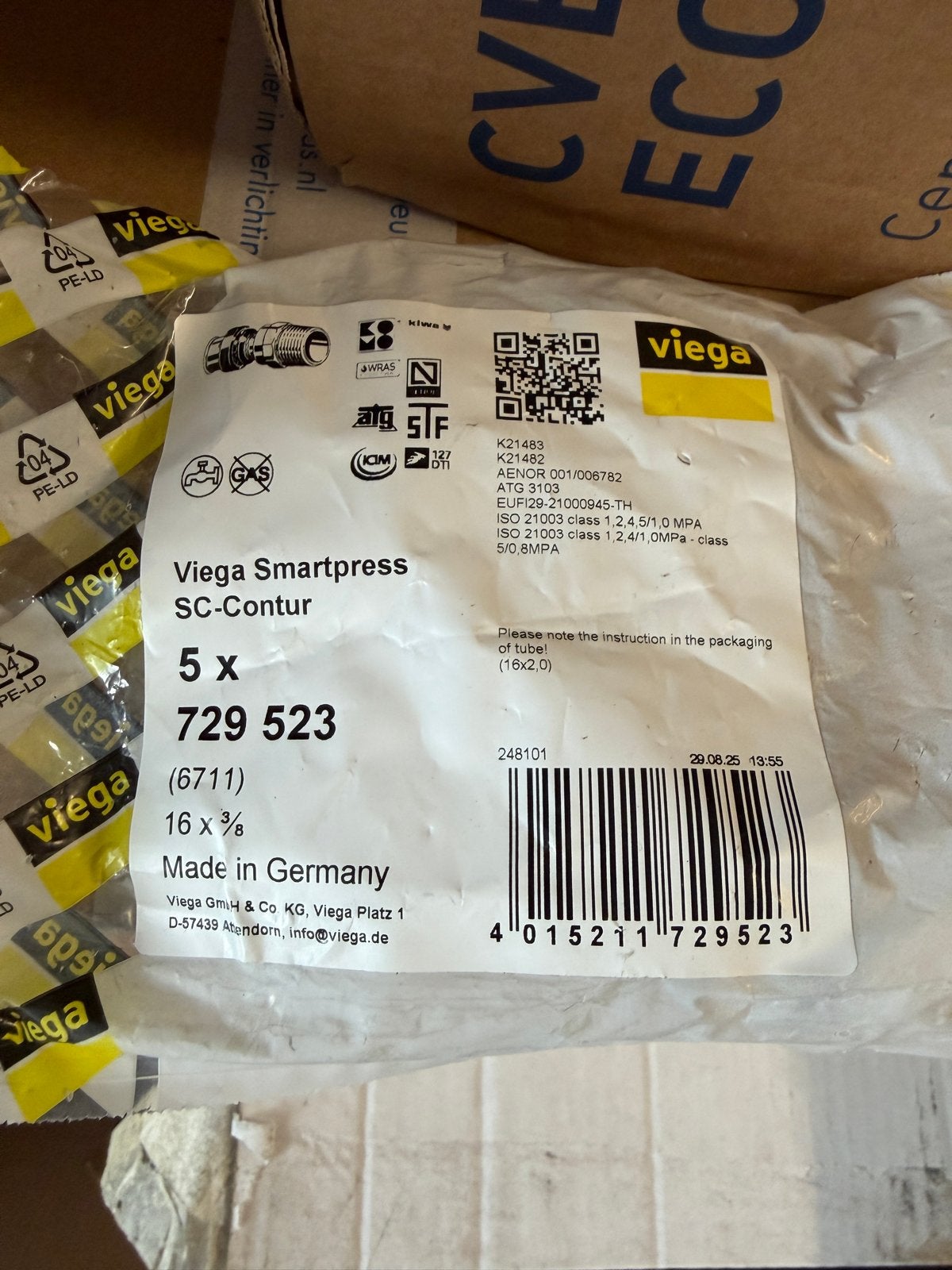 Viega Smartpress SC-Contur 16 x 3/8 (5 stuks), Ophalen of Verzenden, Nieuw, Overige typen