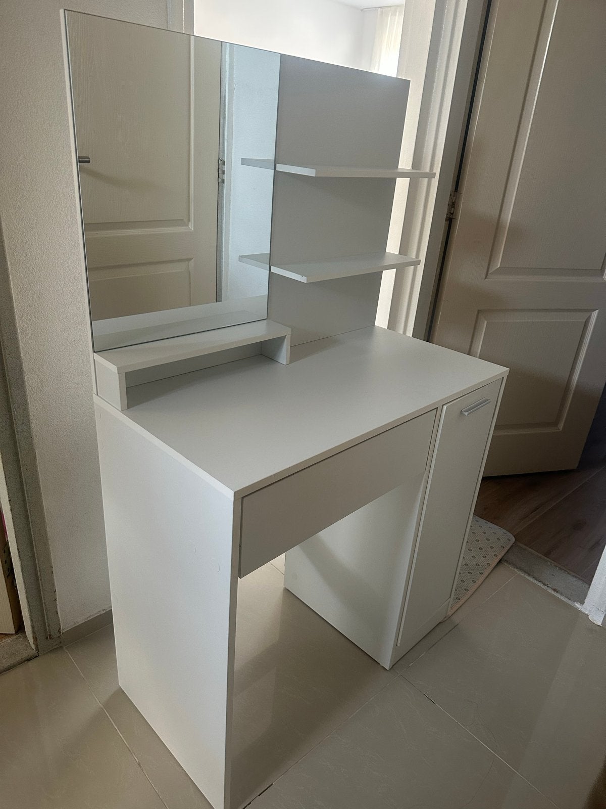Witte kaptafel/makeuptafel met spiegel en ladekast, Huis en Inrichting, Ophalen, Gebruikt, 50 tot 100 cm, 150 tot 200 cm
