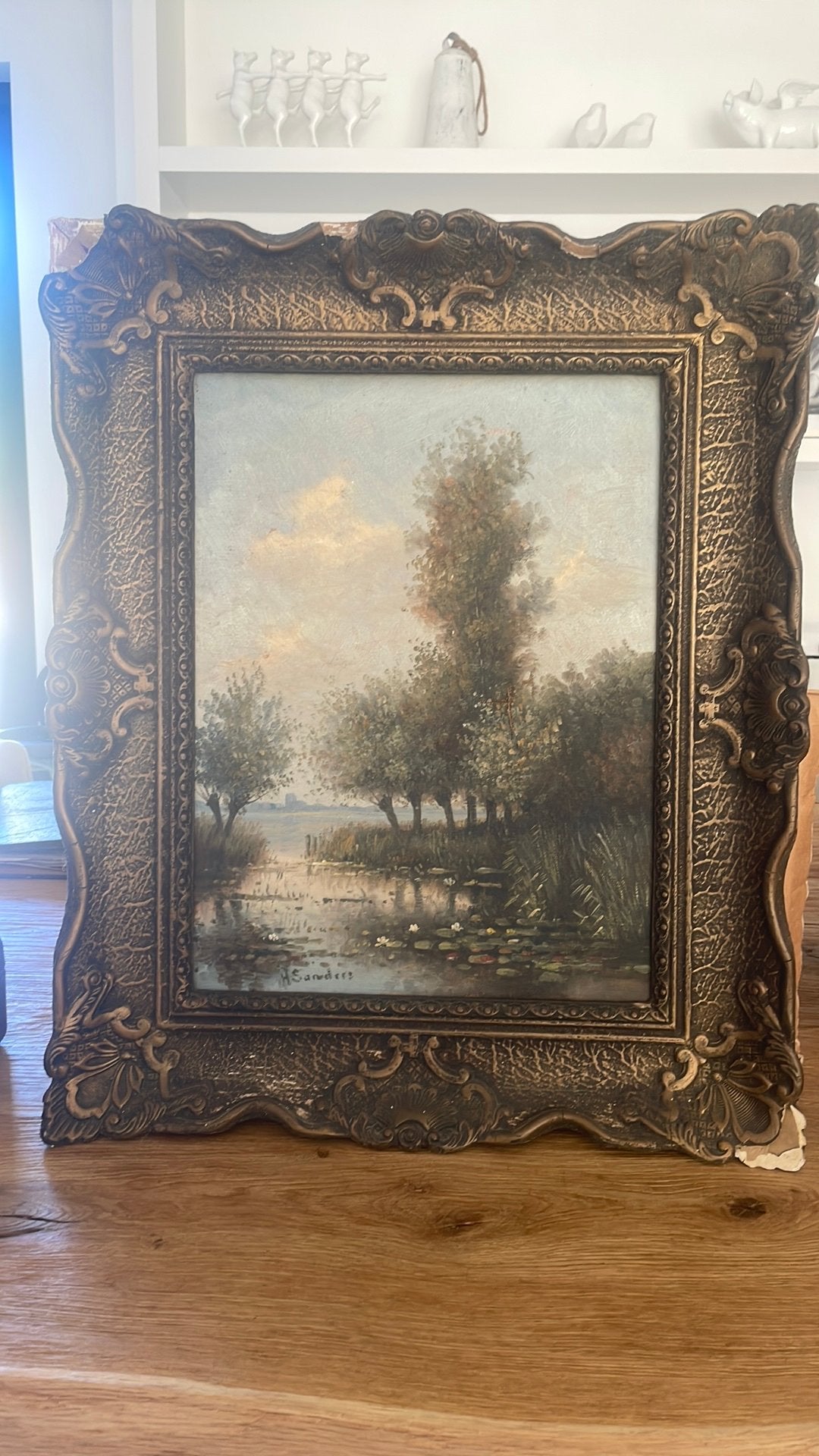 Schilderij van Herman Sanders, Antiek en Kunst, Kunst | Schilderijen | Klassiek, Ophalen, Doek, Gesigneerd, Landschap