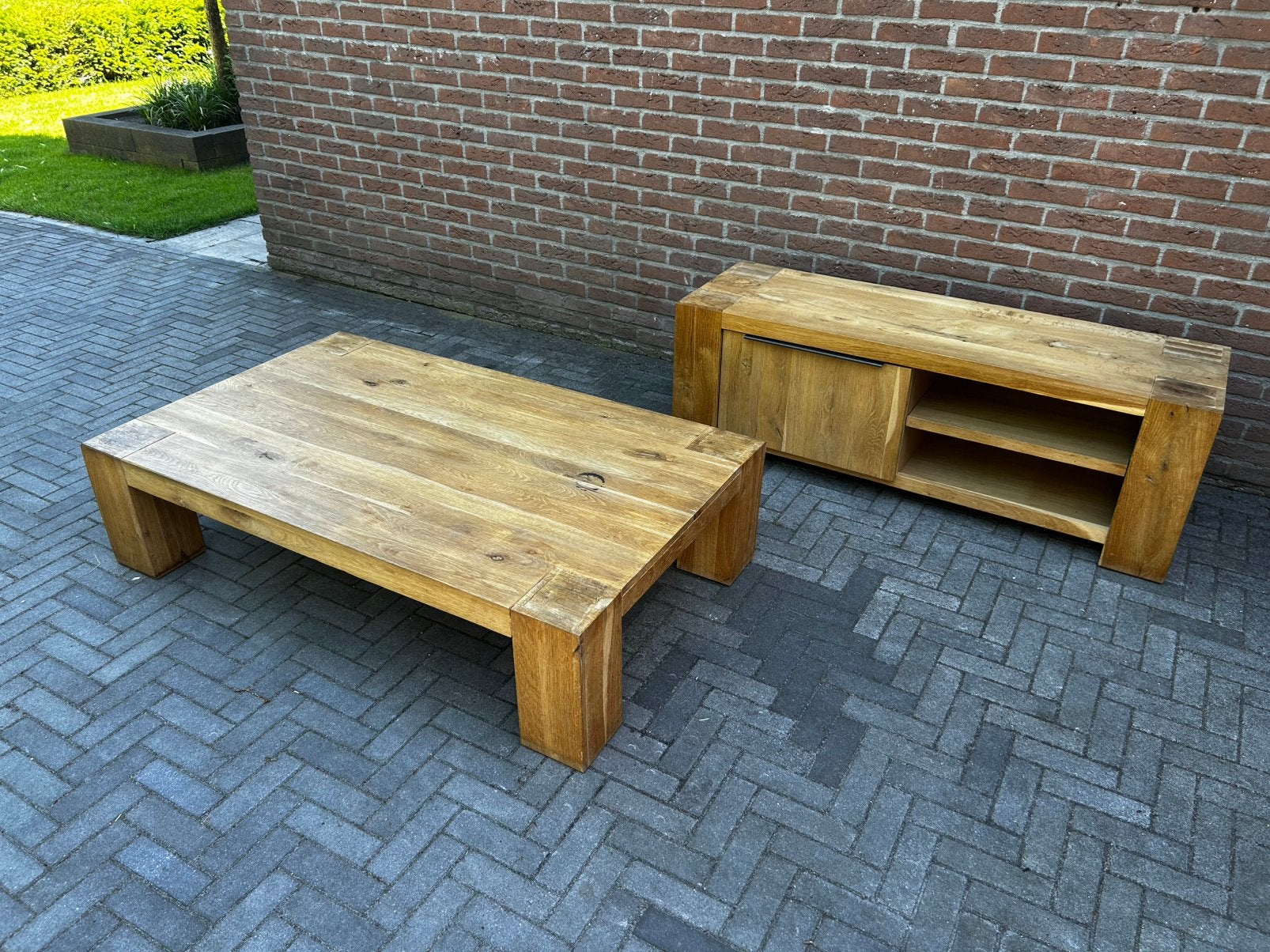 Eiken set - salontafel en tv-meubel, Ophalen, Gebruikt, Eikenhout, 50 tot 100 cm
