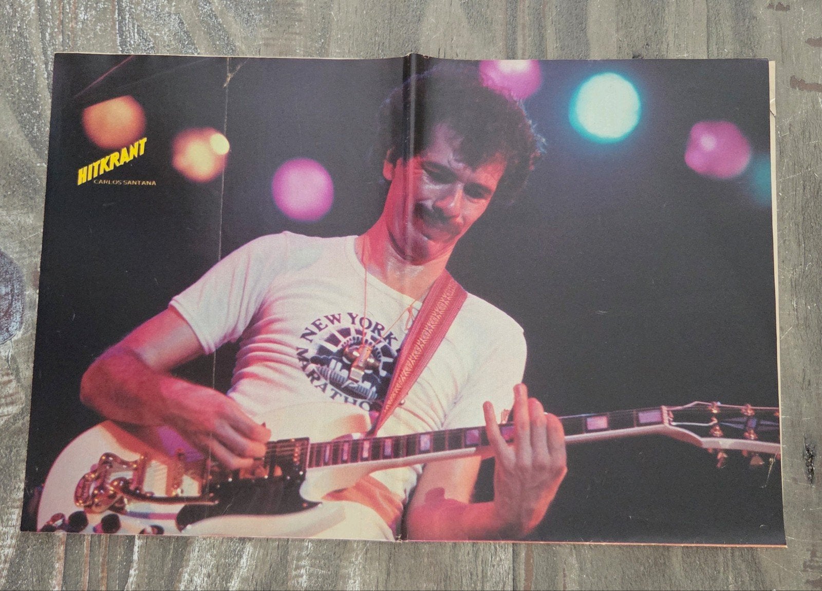 Vintage Carlos Santana Poster, Ophalen of Verzenden, Zo goed als nieuw, A1 t/m A3, Muziek