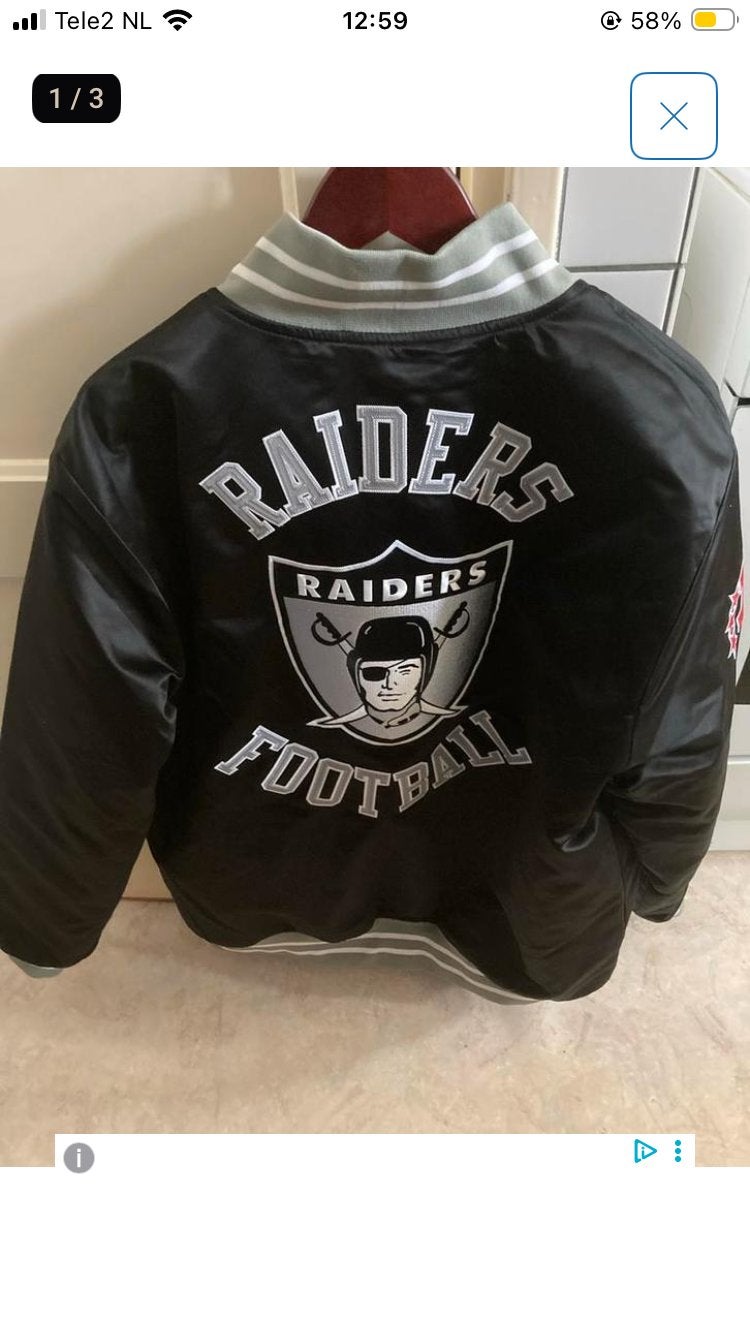 Mitchell & Ness Raiders Football Jas - Maat L, Verzenden, Zo goed als nieuw, Maat 52/54 (L), Zwart