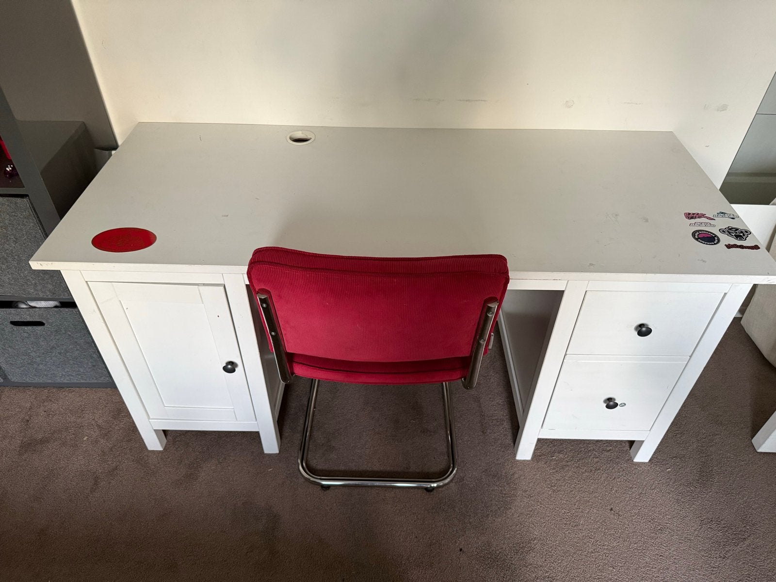 Wit bureau met opbergruimte en lades, Huis en Inrichting, Ophalen, Gebruikt, Met lades, Spaanplaat of MDF