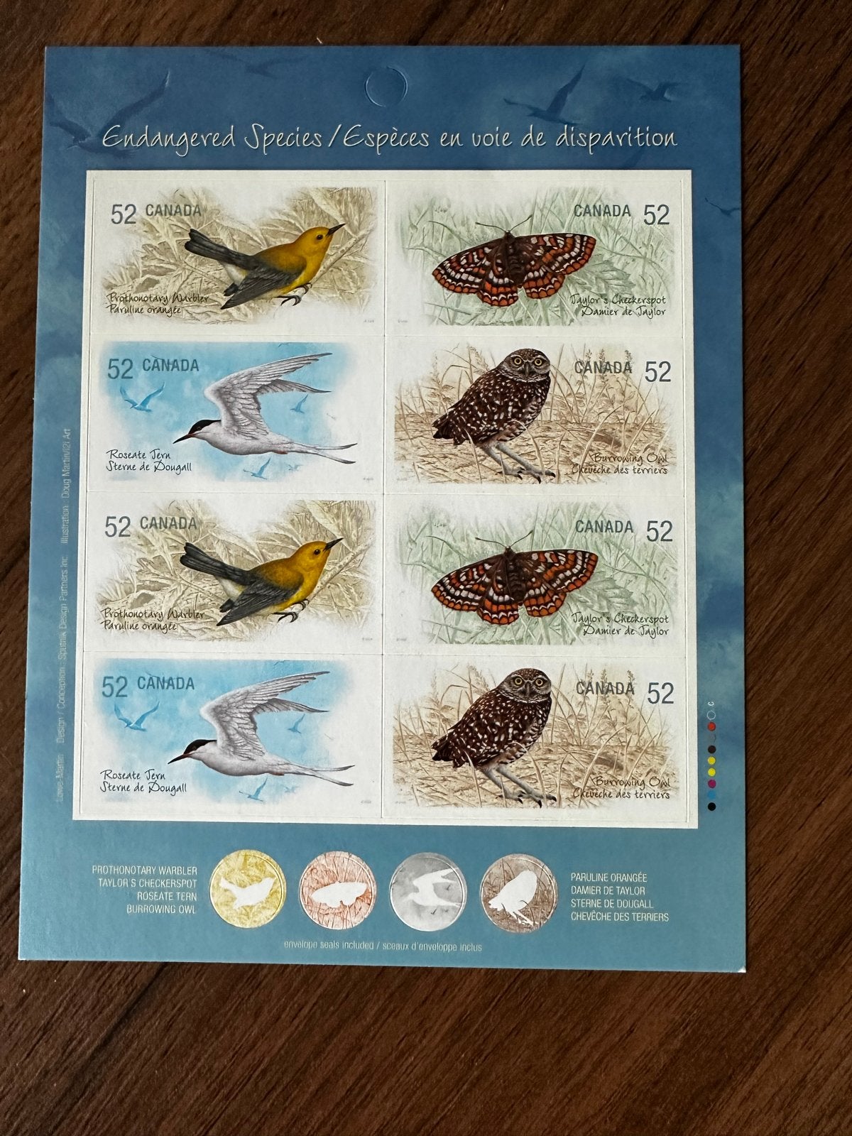 Canada 2008 Vogels en Vlinders uilen Postfris zelfklevend, Ophalen of Verzenden, Postfris, Noord-Amerika