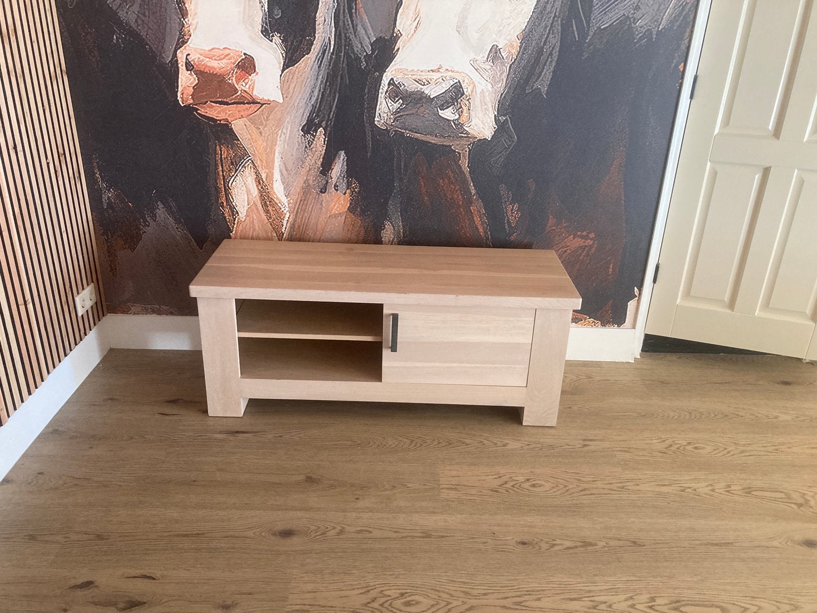 Tv meubel sidetable eiken licht massief zwaar xxl tvmeubel, Overige materialen, 100 tot 150 cm, Ophalen of Verzenden, Zo goed als nieuw