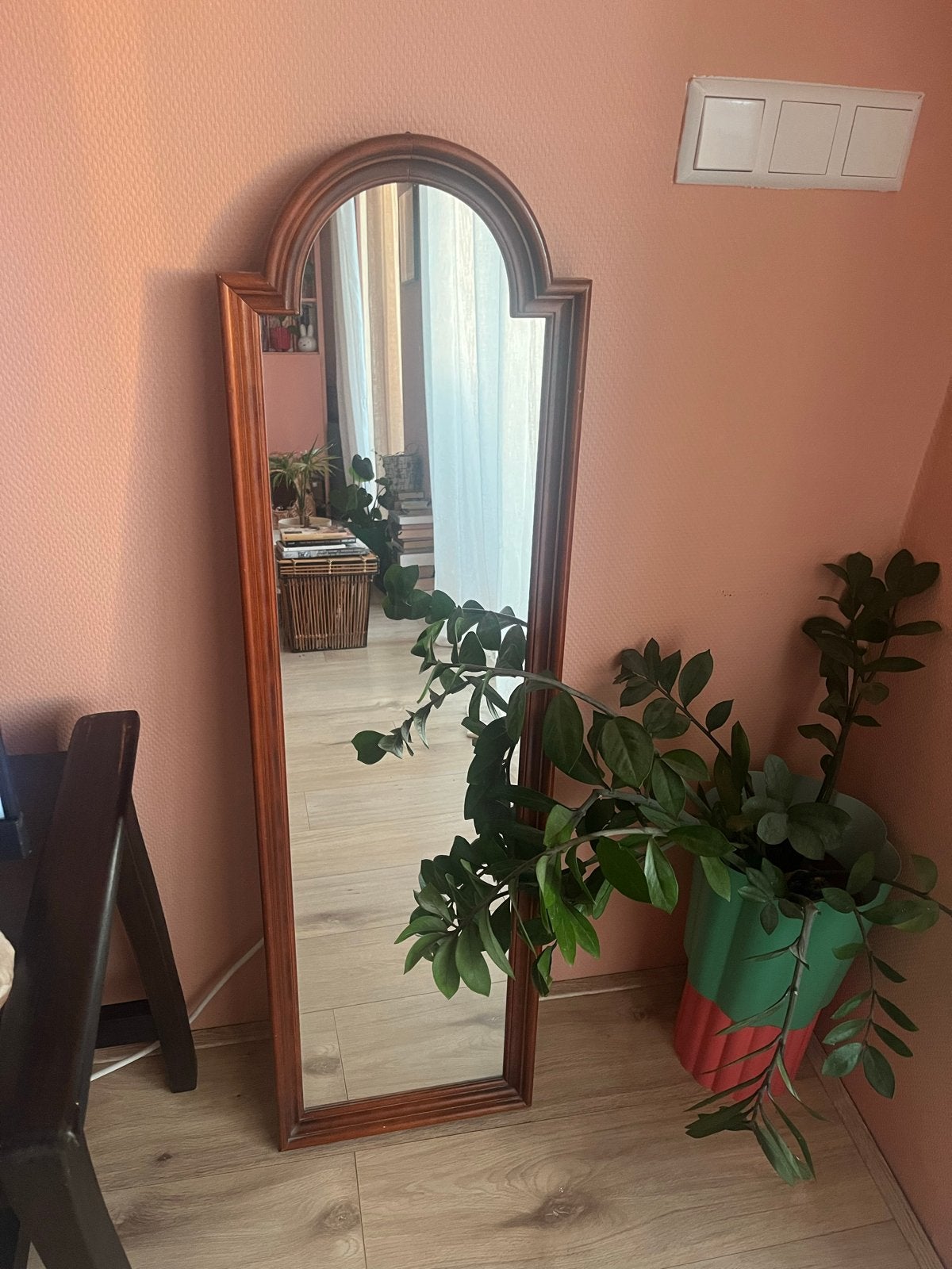 Vintage Art Deco Boog Spiegel Mahoniehout, Ophalen, Minder dan 50 cm, 100 tot 150 cm, Zo goed als nieuw