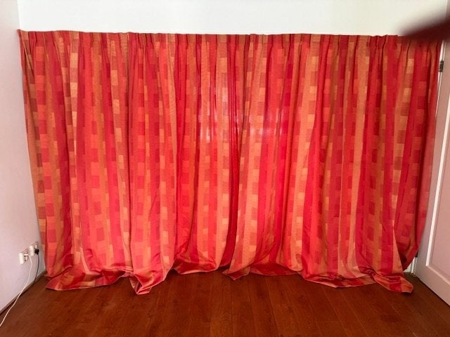 Set van 2 overgordijnen totale breedte 255 cm  hoogte 242 cm, Ophalen, Gebruikt, 242 cm, Oranje