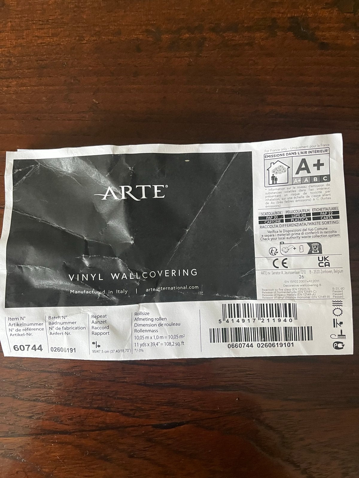 Kwaliteit Arte Vinyl Behang - 10m rol + 2.5m reststuk, Huis en Inrichting, Ophalen, Bladeren, Modern, Vinylbehang