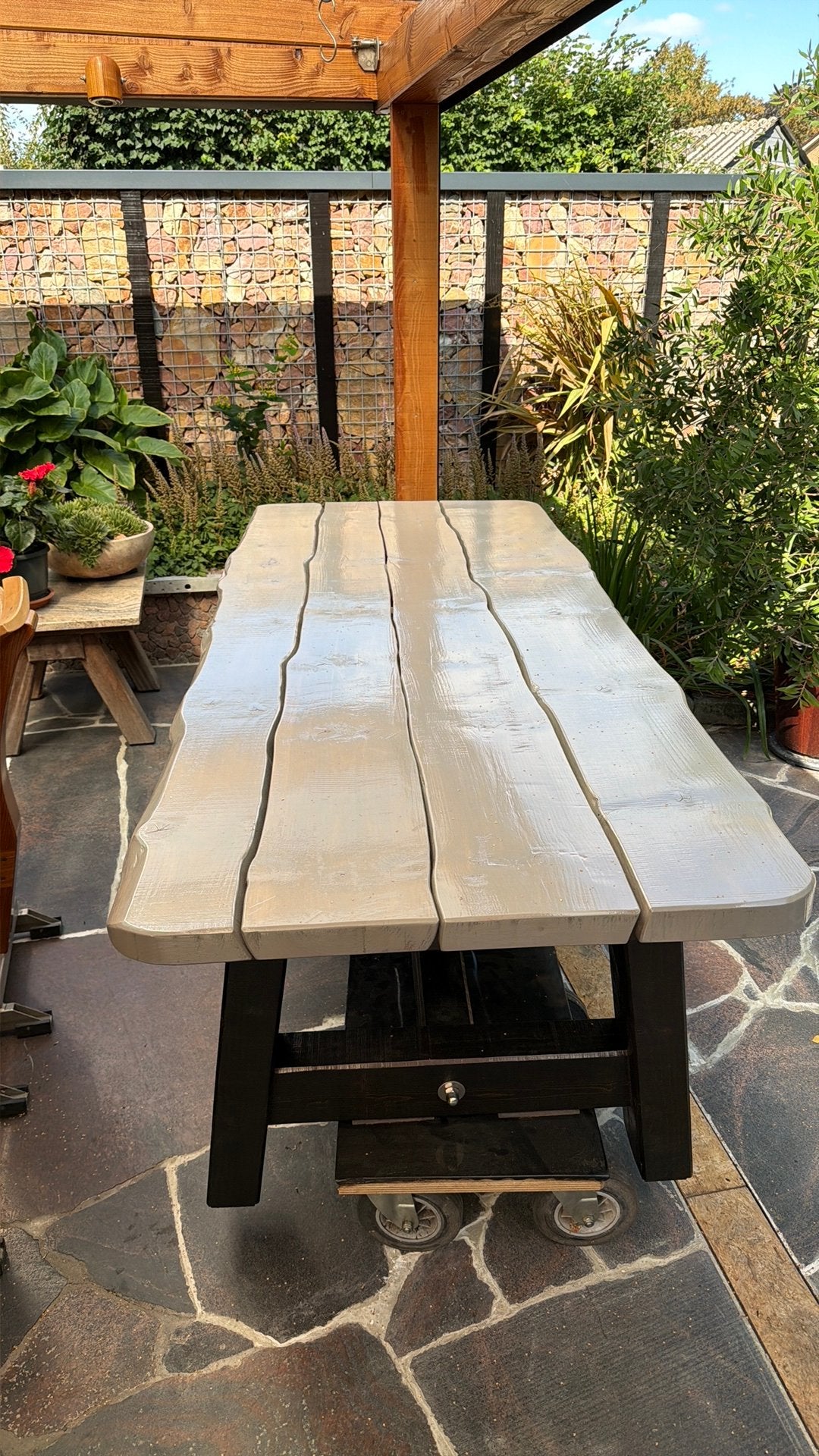 Mooie handgemaakte boomstam tuintafel (zie tekst advertentie, Tuin en Terras, Tuintafels, Ophalen, Nieuw, Rechthoekig, Hout