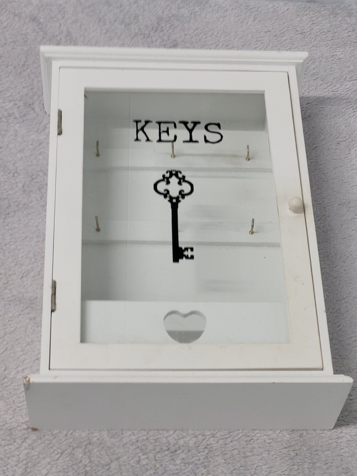 Witte sleutelkastje met 'KEYS' opdruk en hartuitsparing, Hout, Gebruikt, Onbekend, Ophalen of Verzenden