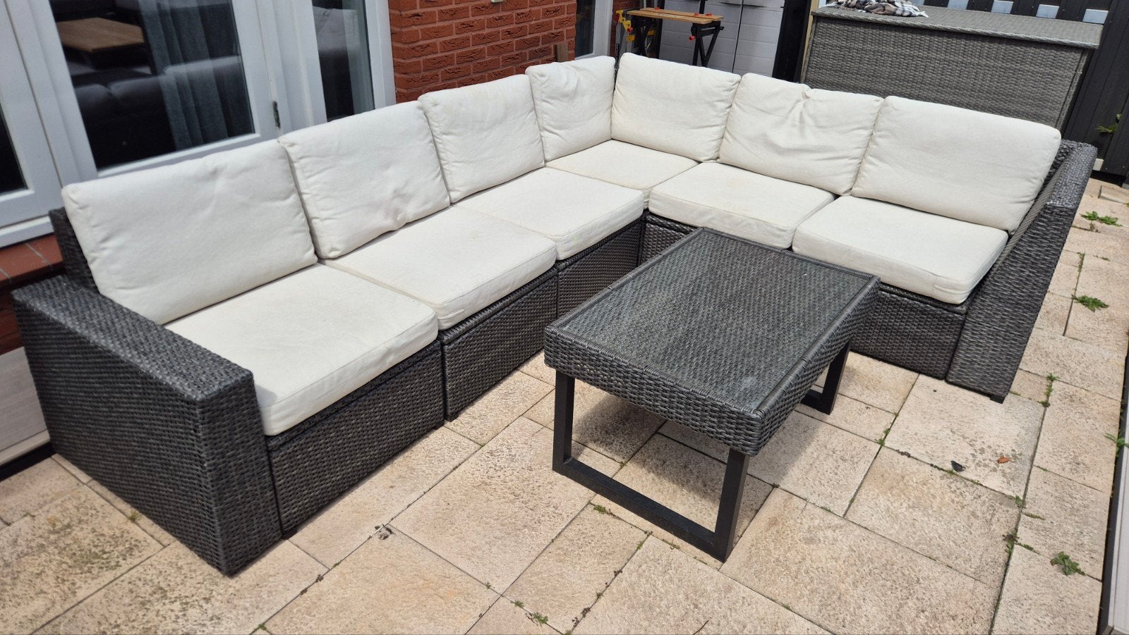 Ikea Sollerön Loungeset met kussens, tafel en kussenbox, Ophalen, Gebruikt, 6 zitplaatsen, Bank