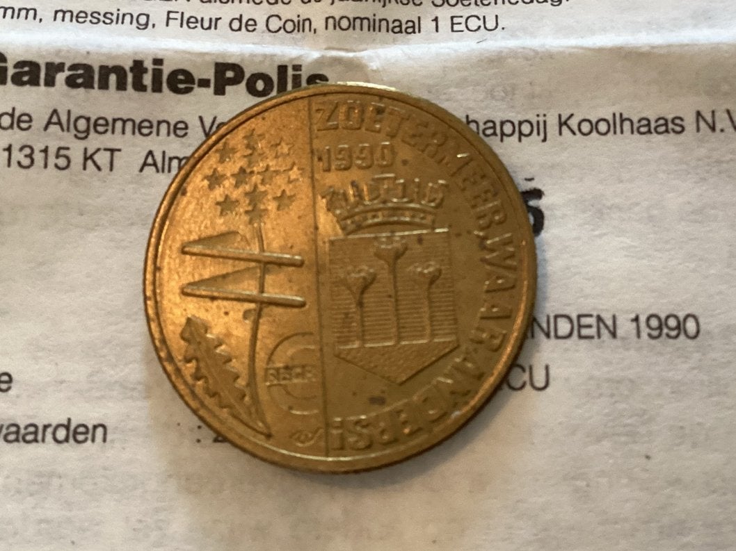 ECU munt 1990 met certificaat echtheid no.14345, Postzegels en Munten, Ophalen of Verzenden, Overige materialen, Nederland