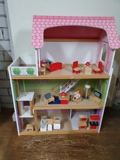 Kidkraft houten poppenhuis +deurbel+verlichtng+lift, meu-, Kinderen en Baby's, Ophalen, Zo goed als nieuw, Poppenhuis