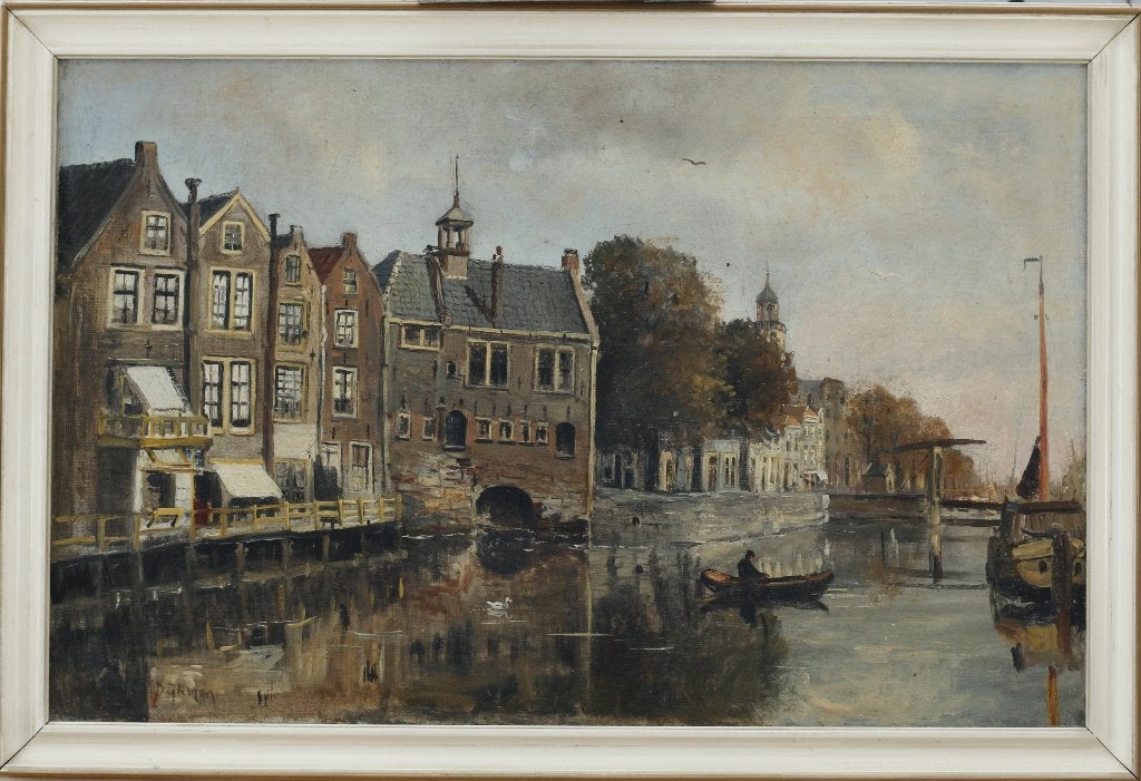 Gezicht op Delfshaven Christofel Hendrik Dijkman 1879 - 1954, Antiek en Kunst, Ophalen, Gesigneerd, Olieverf, Doek