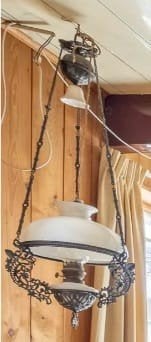 Antieke olielamp / hanglamp met katrolsysteem, Ophalen