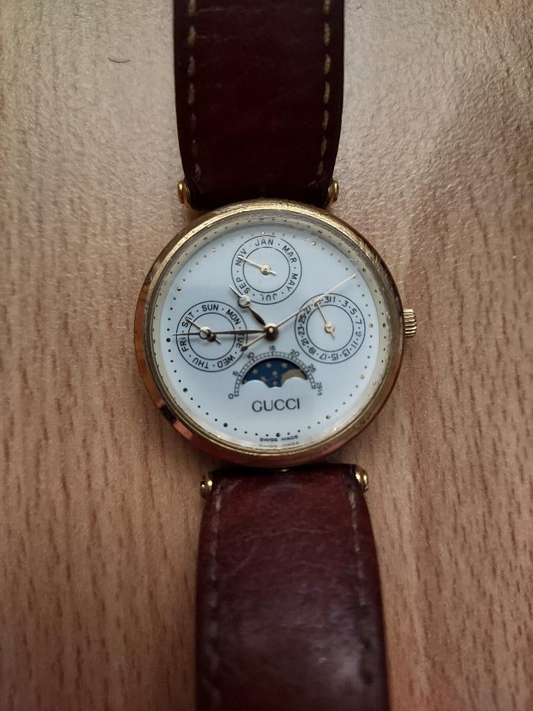 Gucci unisex horloge (Moonphase Quartz Watch), Ophalen of Verzenden, Polshorloge, Leer, Overige merken