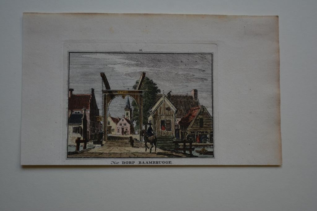 BAAMBRUGGE GEKLEURDE KOPERGRAVURE ANNO 1720 H.SPILMAN E75, Verzenden, Stadsgezicht, 9 cm, Handgekleurd