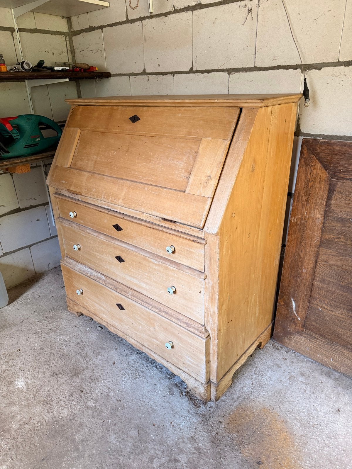 Vintage Grenen Secretaire / Bureau, Huis en Inrichting, Ophalen, Gebruikt