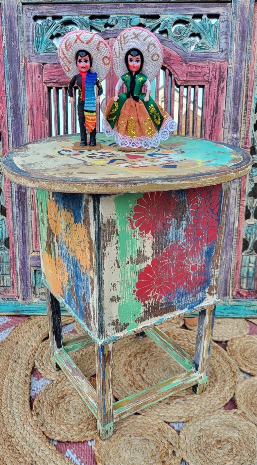 Shabby/Boho/Handgeschilderd/Mexicaans/Kastje/Tafeltje, Ophalen of Verzenden