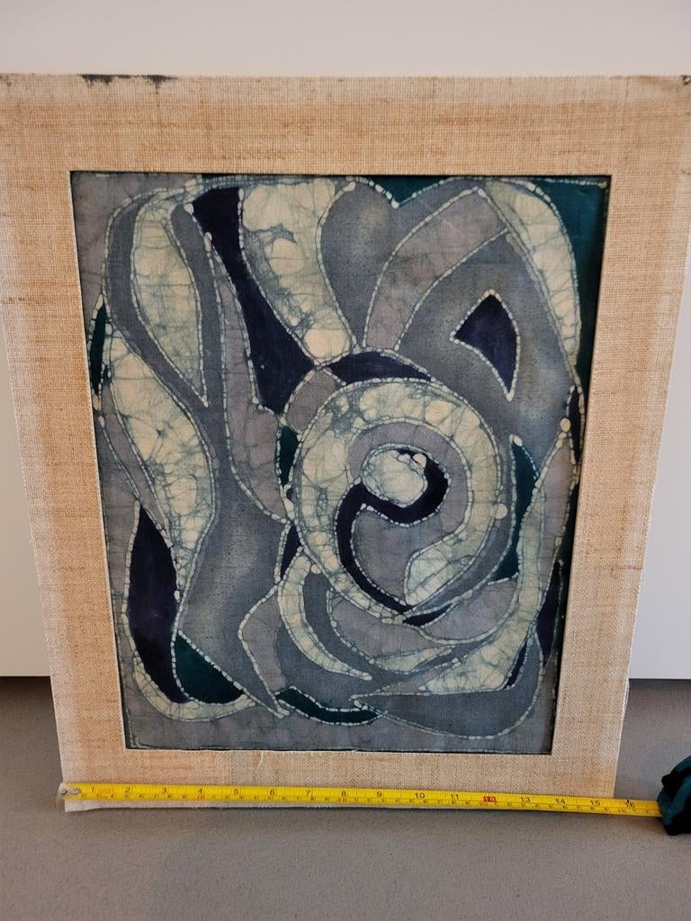 Ingelijste Indonesische Batik Kunst - Abstract Blauw, Ophalen of Verzenden