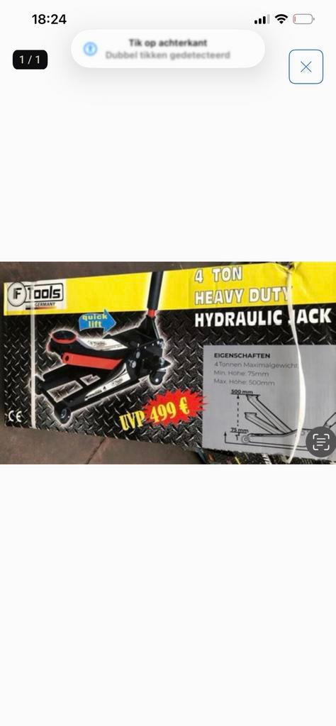 NIEUWE. F-tools 4-tons krik met voetpedaal, Ophalen, Nieuw, Hydraulisch, Garagekrik