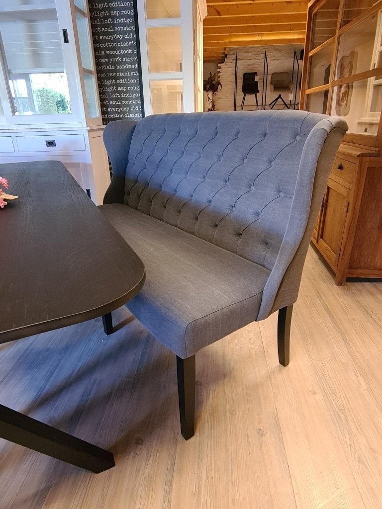 ACTIE Landelijke Eetkamerbank 150 + 2 Stoelen Antraciet (19), Nieuw, Vijf, Zes of meer stoelen, Landelijke eetkamerstoelen eetkamerbank stof ranch antraciet