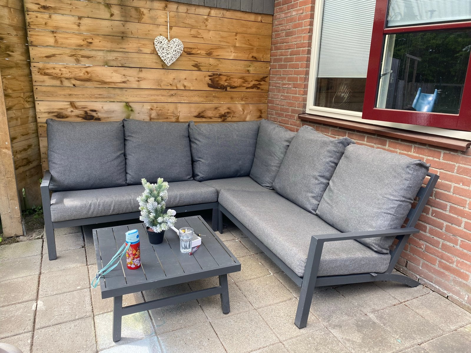 Loungeset Tuin Hoekbank 6 Persoons Aluminium Antraciet Grijs, Ophalen, 6 zitplaatsen, Aluminium, Zo goed als nieuw