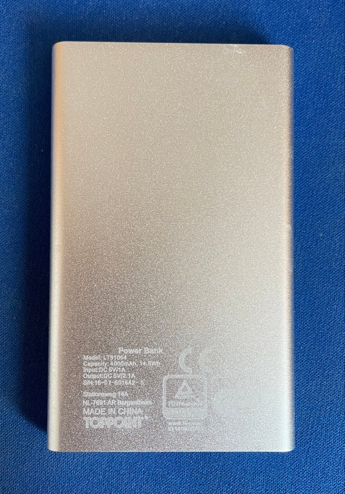 TOPPOINT Power Bank 4000mAh - Zilverkleur, Telecommunicatie, Ophalen of Verzenden, Nieuw
