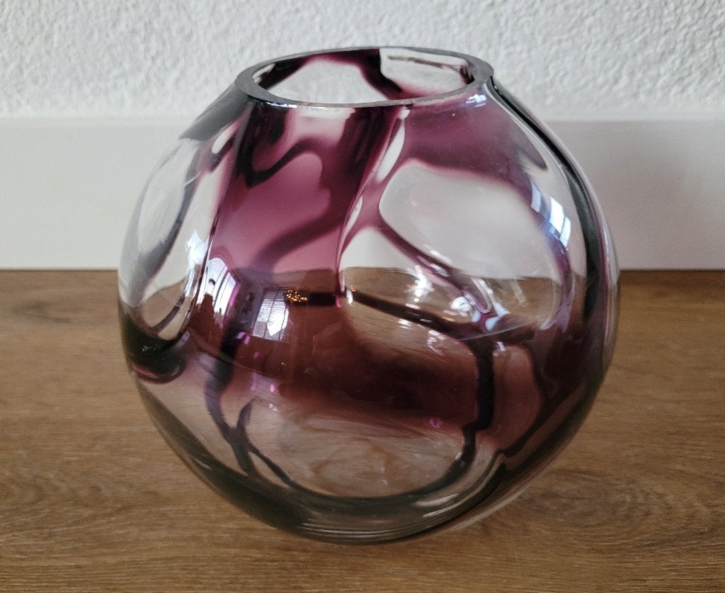 Gistl Glas Handgeslepen Vaas - Blank/Paars, Antiek en Kunst, Ophalen of Verzenden
