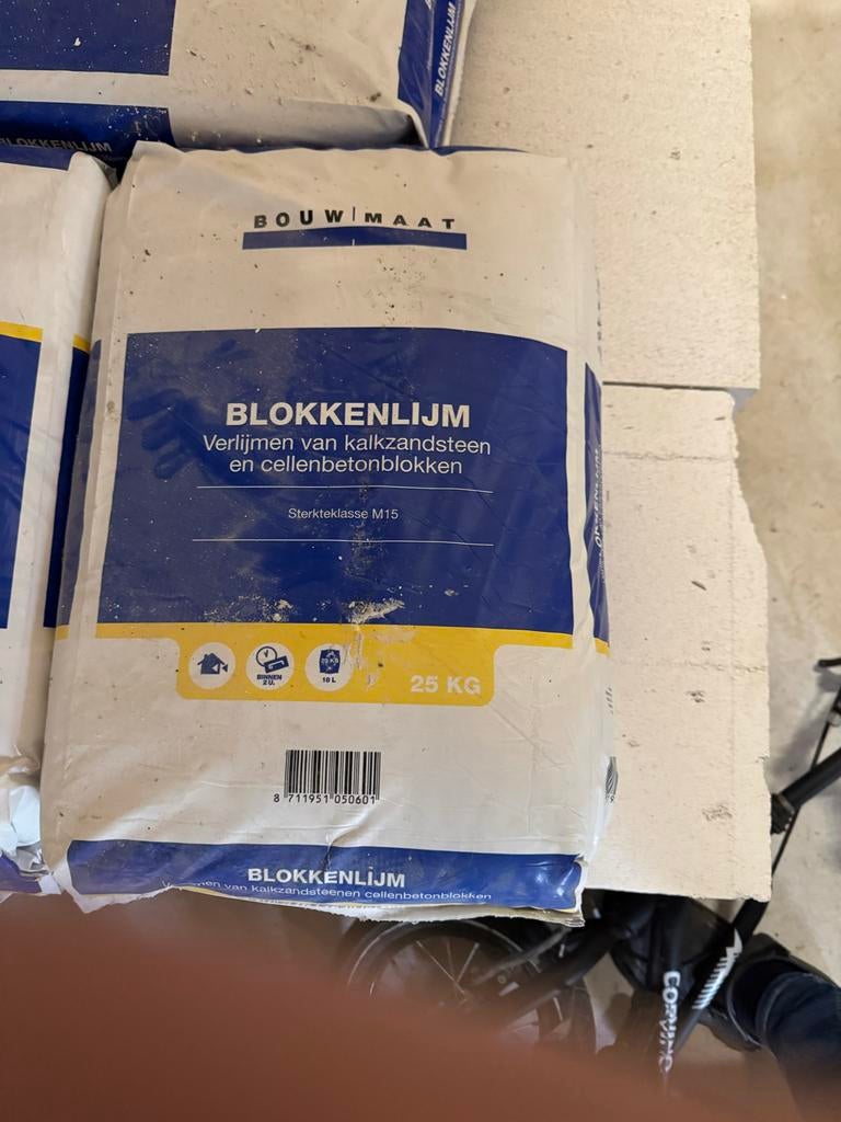 6 zakjen bouwmaat Blokkenlijm M15 - 25 KG, Ophalen, Nieuw