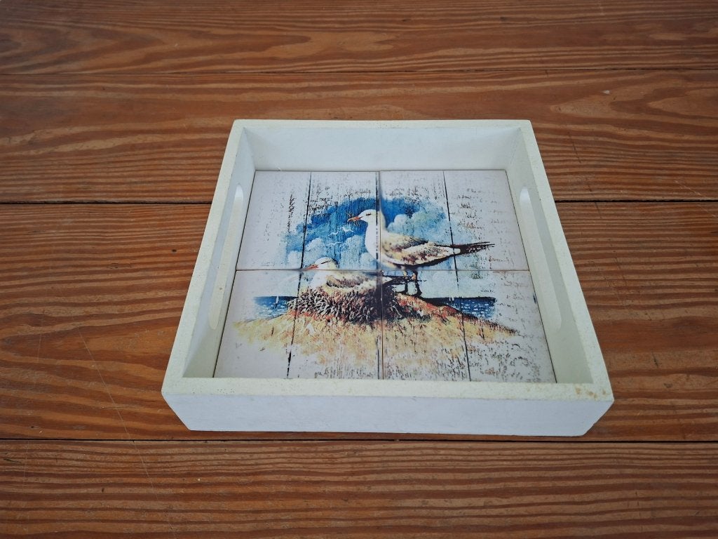 Decoratief dienblad met vogels, Gebruikt, Vierkant, Ophalen of Verzenden, Dienblad