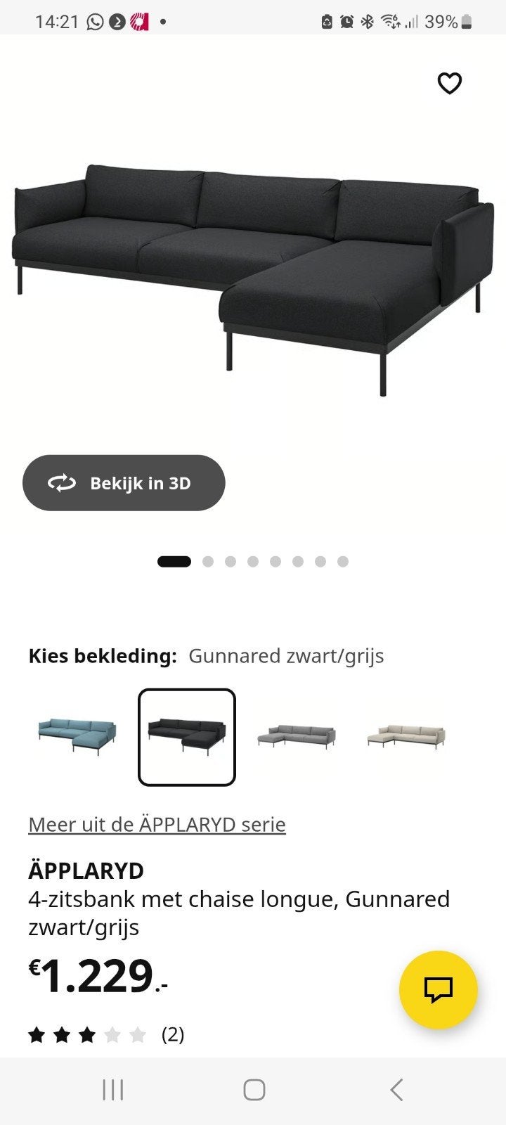Ikea applaryd 4 zitsbank, Ophalen of Verzenden, Zo goed als nieuw, Stof