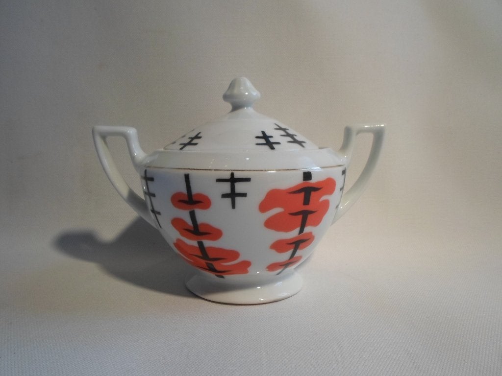Art Deco Suikerpot Wit Rood Zwart, Antiek en Kunst, Ophalen of Verzenden