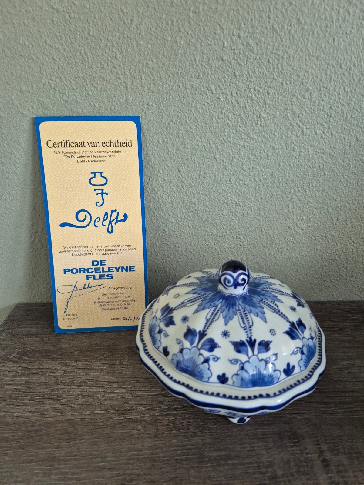 Delfts Blauw Bonbonnière met Certificaat van Echtheid, Ophalen