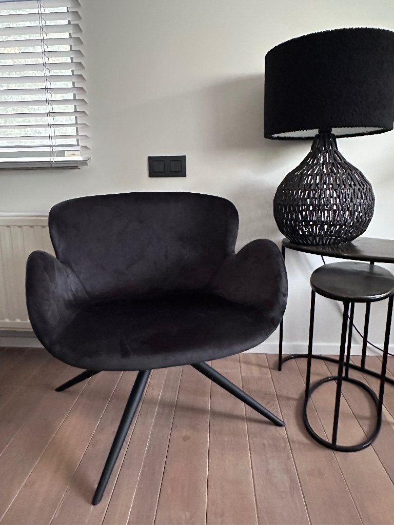 Lounge stoel fauteuil GAIA van Danform Velvet black -60%, Huis en Inrichting, Fauteuils, Ophalen, Minder dan 75 cm, Nieuw, Scandinavisch